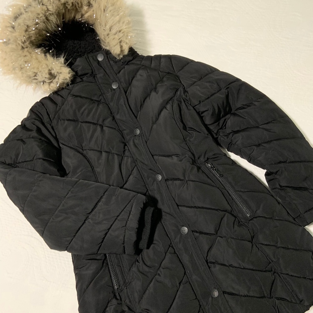 Justice Girls Hooded Parka Black Jacket size 8-10